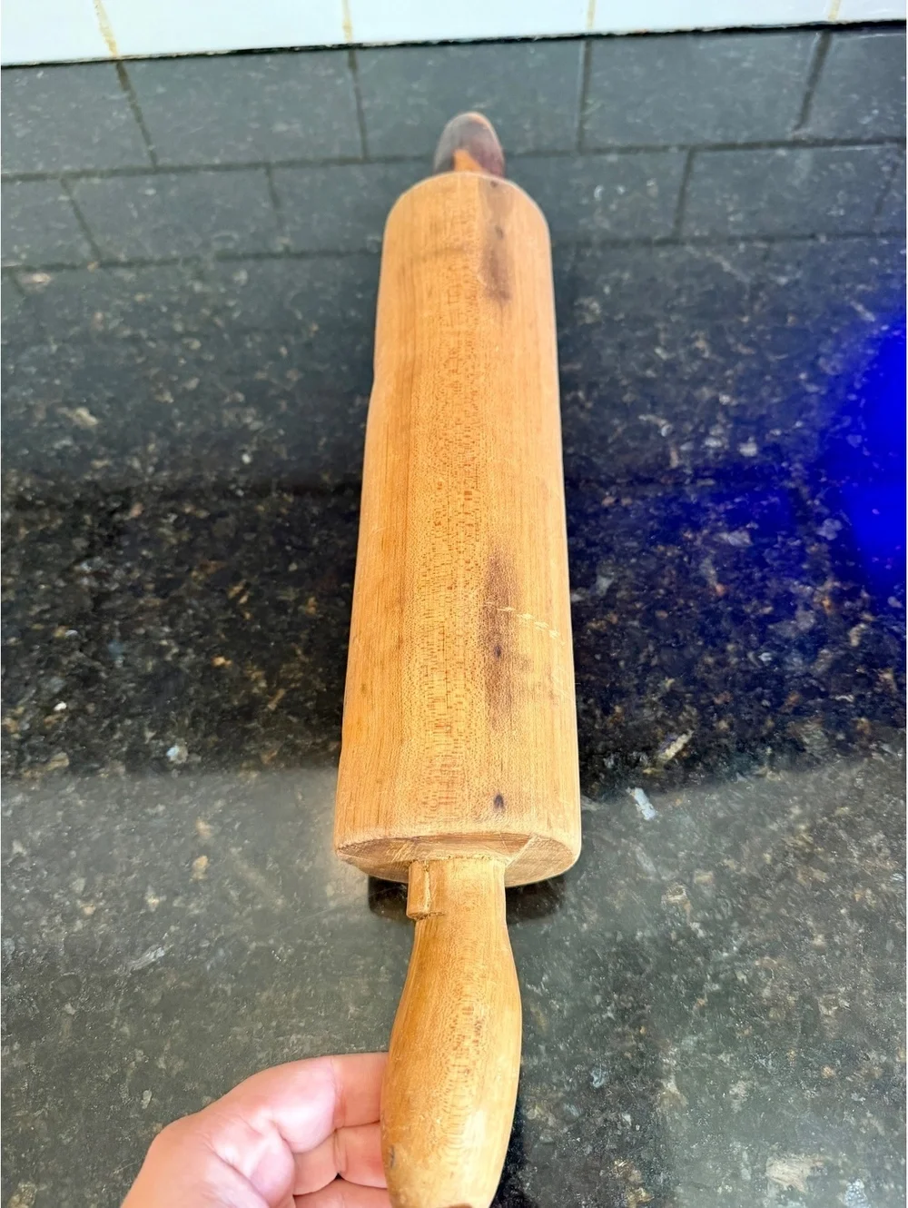 Vintage Wooden Rolling Pin Double Handle Farmhouse Kitchen Baking Decor